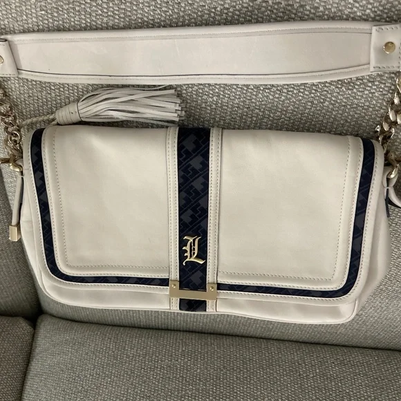 L.A.M.B white leather and navy handbag - Picture 7 of 7